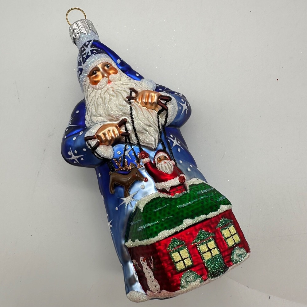 2003 Patricia Breen Marionette Santa Blue Red Snowflakes 4.92" Ornament‎